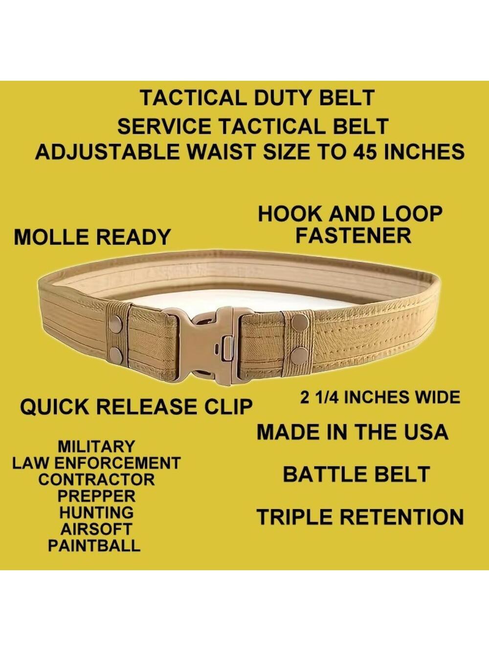 DESERT SAND DUTY TACTICAL BATTLE BELT MILITARY QUICK RELEASE MOLLE READY 19"-45"